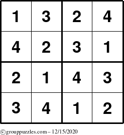 The grouppuzzles.com Answer grid for the Sudoku-4 puzzle for Tuesday December 15, 2020