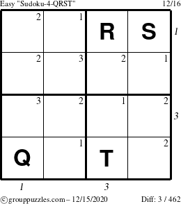 The grouppuzzles.com Easy Sudoku-4-QRST puzzle for Tuesday December 15, 2020 with all 3 steps marked