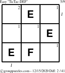 The grouppuzzles.com Easy TicTac-DEF puzzle for Tuesday December 15, 2020 with all 2 steps marked