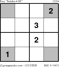 The grouppuzzles.com Easy Sudoku-4-OC puzzle for Tuesday December 15, 2020