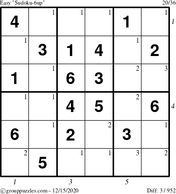 The grouppuzzles.com Easy Sudoku-6up puzzle for Tuesday December 15, 2020 with all 3 steps marked