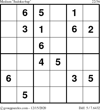 The grouppuzzles.com Medium Sudoku-6up puzzle for Tuesday December 15, 2020