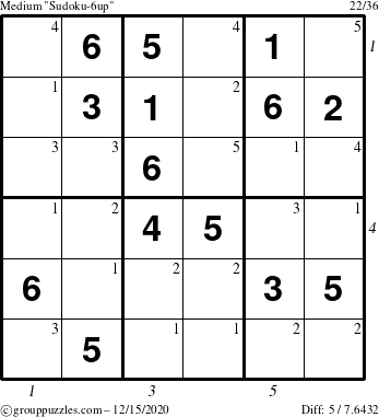The grouppuzzles.com Medium Sudoku-6up puzzle for Tuesday December 15, 2020 with all 5 steps marked