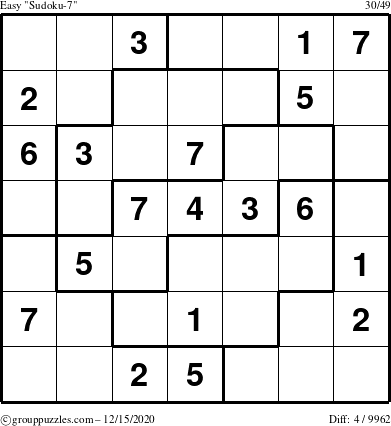 The grouppuzzles.com Easy Sudoku-7 puzzle for Tuesday December 15, 2020