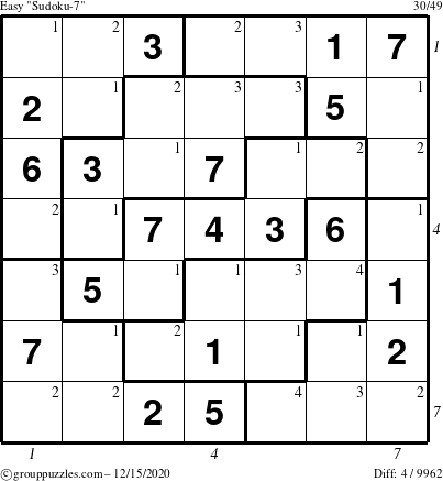 The grouppuzzles.com Easy Sudoku-7 puzzle for Tuesday December 15, 2020 with all 4 steps marked