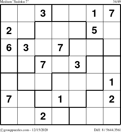 The grouppuzzles.com Medium Sudoku-7 puzzle for Tuesday December 15, 2020