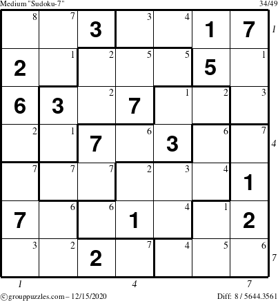 The grouppuzzles.com Medium Sudoku-7 puzzle for Tuesday December 15, 2020 with all 8 steps marked