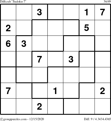 The grouppuzzles.com Difficult Sudoku-7 puzzle for Tuesday December 15, 2020