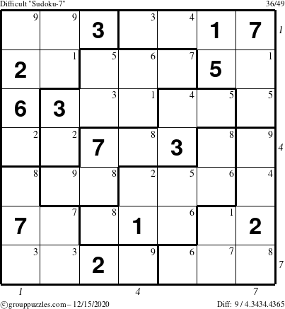 The grouppuzzles.com Difficult Sudoku-7 puzzle for Tuesday December 15, 2020 with all 9 steps marked