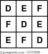 The grouppuzzles.com Answer grid for the TicTac-DEF puzzle for Tuesday December 15, 2020