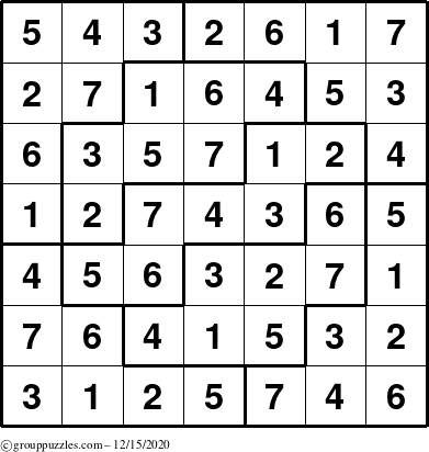 The grouppuzzles.com Answer grid for the Sudoku-7 puzzle for Tuesday December 15, 2020
