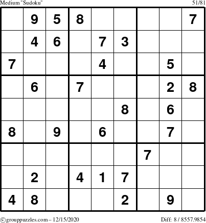 The grouppuzzles.com Medium Sudoku puzzle for Tuesday December 15, 2020