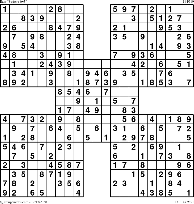 The grouppuzzles.com Easy Sudoku-by5 puzzle for Tuesday December 15, 2020