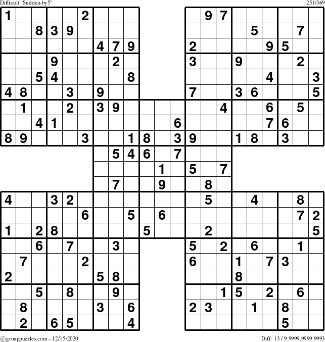 The grouppuzzles.com Difficult Sudoku-by5 puzzle for Tuesday December 15, 2020