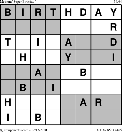 The grouppuzzles.com Medium Super-Birthday puzzle for Tuesday December 15, 2020