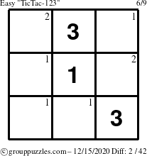 The grouppuzzles.com Easy TicTac-123 puzzle for Tuesday December 15, 2020 with the first 2 steps marked