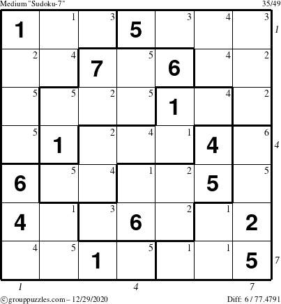 The grouppuzzles.com Medium Sudoku-7 puzzle for Tuesday December 29, 2020 with all 6 steps marked