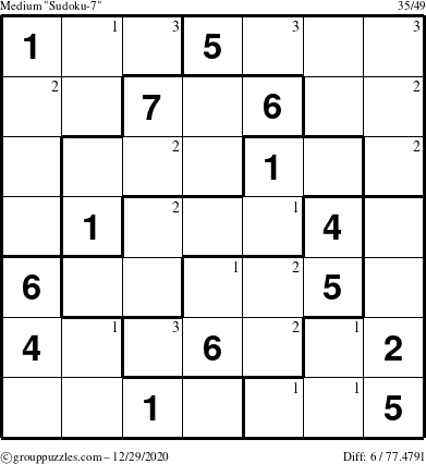 The grouppuzzles.com Medium Sudoku-7 puzzle for Tuesday December 29, 2020 with the first 3 steps marked
