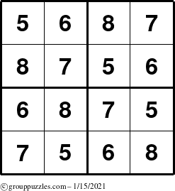 The grouppuzzles.com Answer grid for the Sudoku-4-5678 puzzle for Friday January 15, 2021
