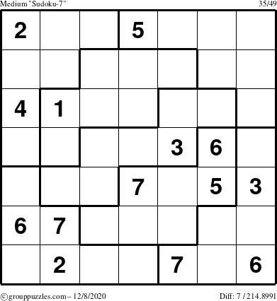 The grouppuzzles.com Medium Sudoku-7 puzzle for Tuesday December 8, 2020