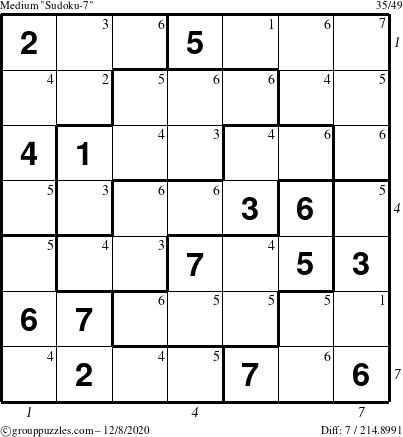 The grouppuzzles.com Medium Sudoku-7 puzzle for Tuesday December 8, 2020 with all 7 steps marked