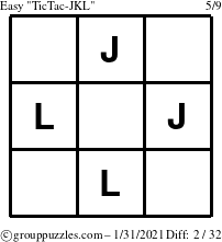 The grouppuzzles.com Easy TicTac-JKL puzzle for Sunday January 31, 2021