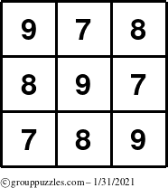 The grouppuzzles.com Answer grid for the TicTac-789 puzzle for Sunday January 31, 2021