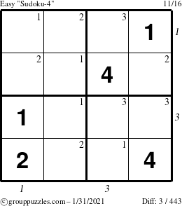 The grouppuzzles.com Easy Sudoku-4 puzzle for Sunday January 31, 2021 with all 3 steps marked