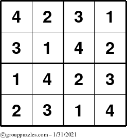 The grouppuzzles.com Answer grid for the Sudoku-4 puzzle for Sunday January 31, 2021