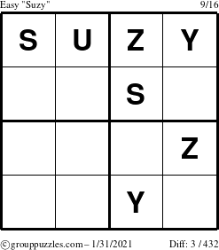 The grouppuzzles.com Easy Suzy puzzle for Sunday January 31, 2021