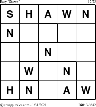 The grouppuzzles.com Easy Shawn puzzle for Sunday January 31, 2021