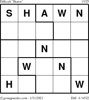 The grouppuzzles.com Difficult Shawn puzzle for Sunday January 31, 2021