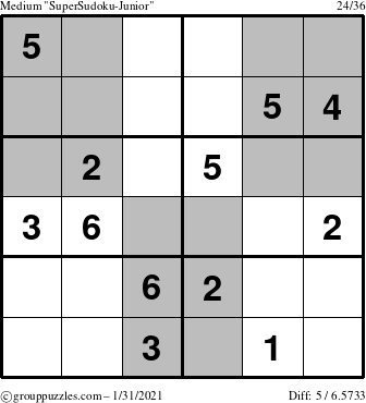 The grouppuzzles.com Medium SuperSudoku-Junior puzzle for Sunday January 31, 2021