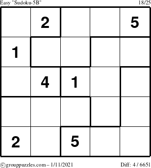 The grouppuzzles.com Easy Sudoku-5B puzzle for Monday January 11, 2021