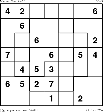 The grouppuzzles.com Medium Sudoku-7 puzzle for Tuesday January 5, 2021