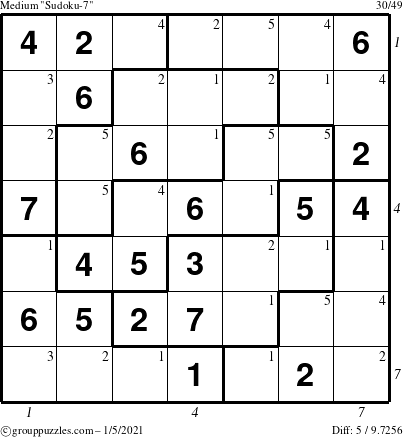 The grouppuzzles.com Medium Sudoku-7 puzzle for Tuesday January 5, 2021 with all 5 steps marked